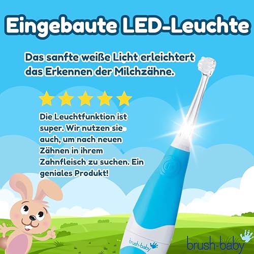 Miniatura 15 de brush-baby - Cepillo de dientes eléctrico BabySonic Blue, 0-36 meses - Cepillo de dientes suave y suave para encías sensibles y dientes nuevos - con