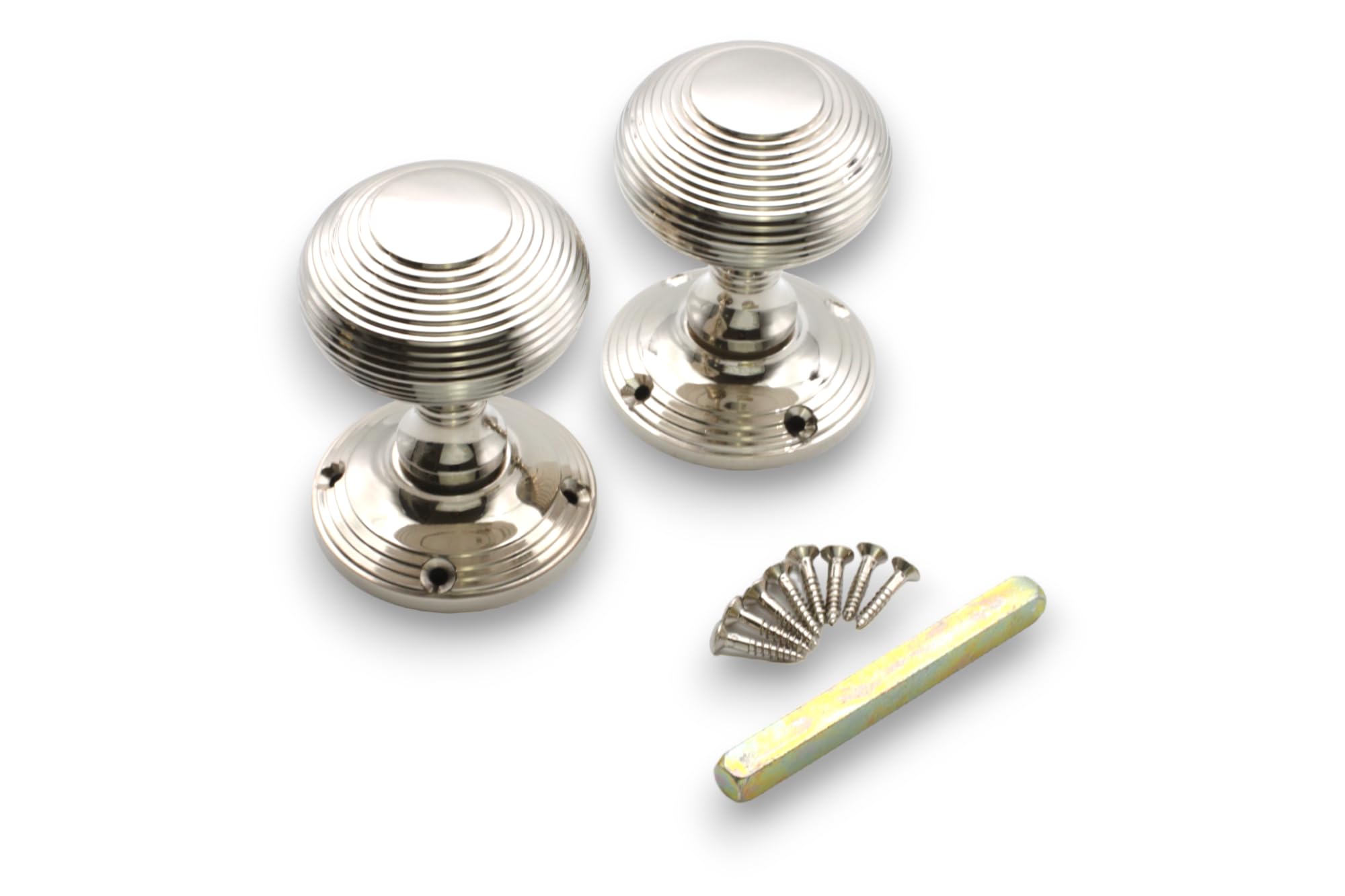 Infinity Decor Polished Nickel Victorian Beehive Mortice Door Knobs Pair 55mm - Image 4