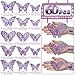 60 Pcs 3D Sequined Purple Butterfly Wall Decor Stickers, 5 Styles 3 Sizes, Holographic Butterfly Decor for Dorm Room & Wedding Party Birthday Decor