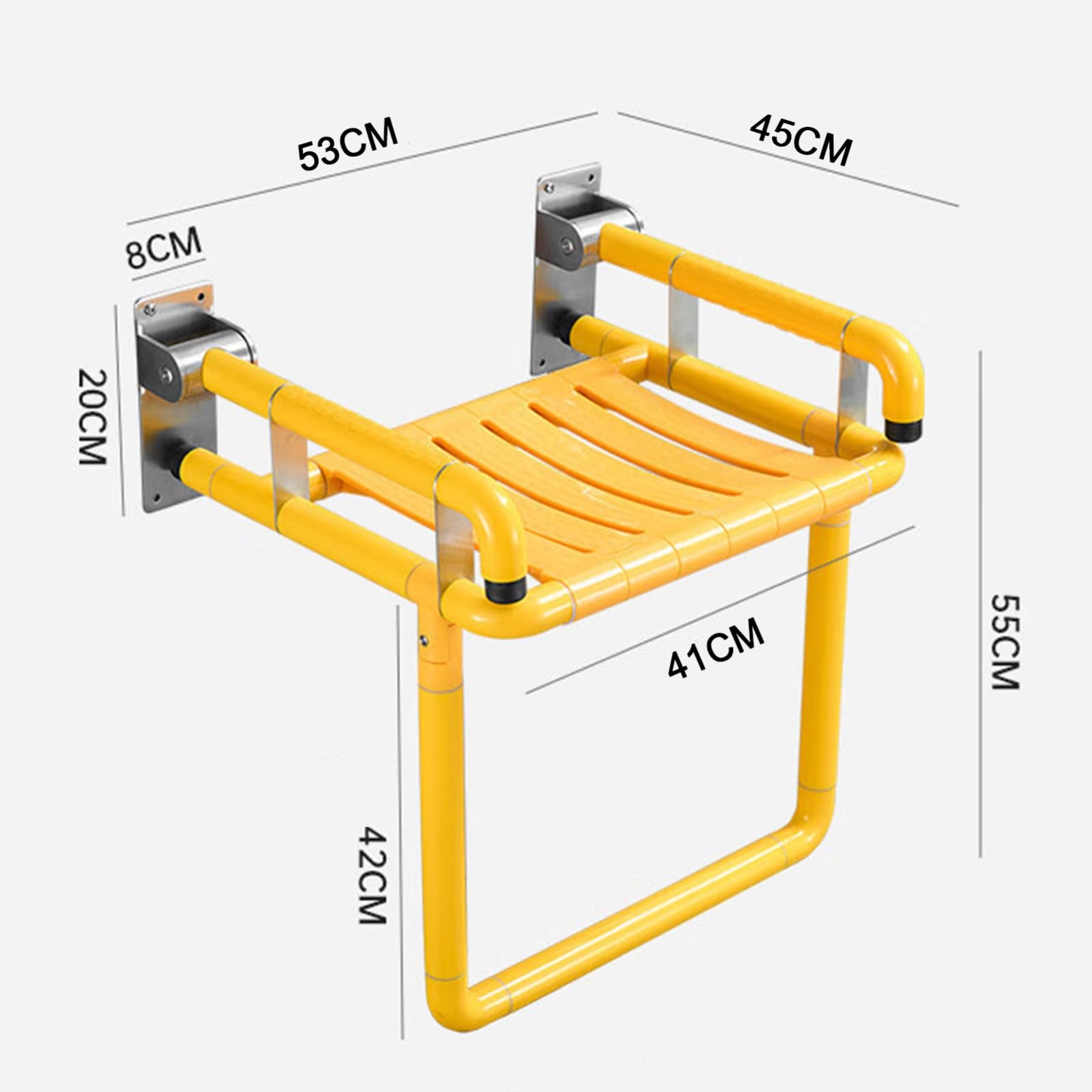 Silla Ducha Plegable,Asiento Ducha Plegable Pared Montada con Reposabrazos,Silla Abatible Ducha Montado en la Pared,Silla Antideslizante Plegable Cuarto Baño para Discapacitado 150 kg