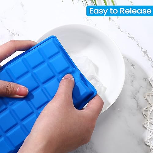 Miniatura 4 de 18 bandejas de silicona para cubitos de hielo con tapas, 24 cavidades, bandejas de hielo cuadradas de fácil liberación, molde apilable para cubitos