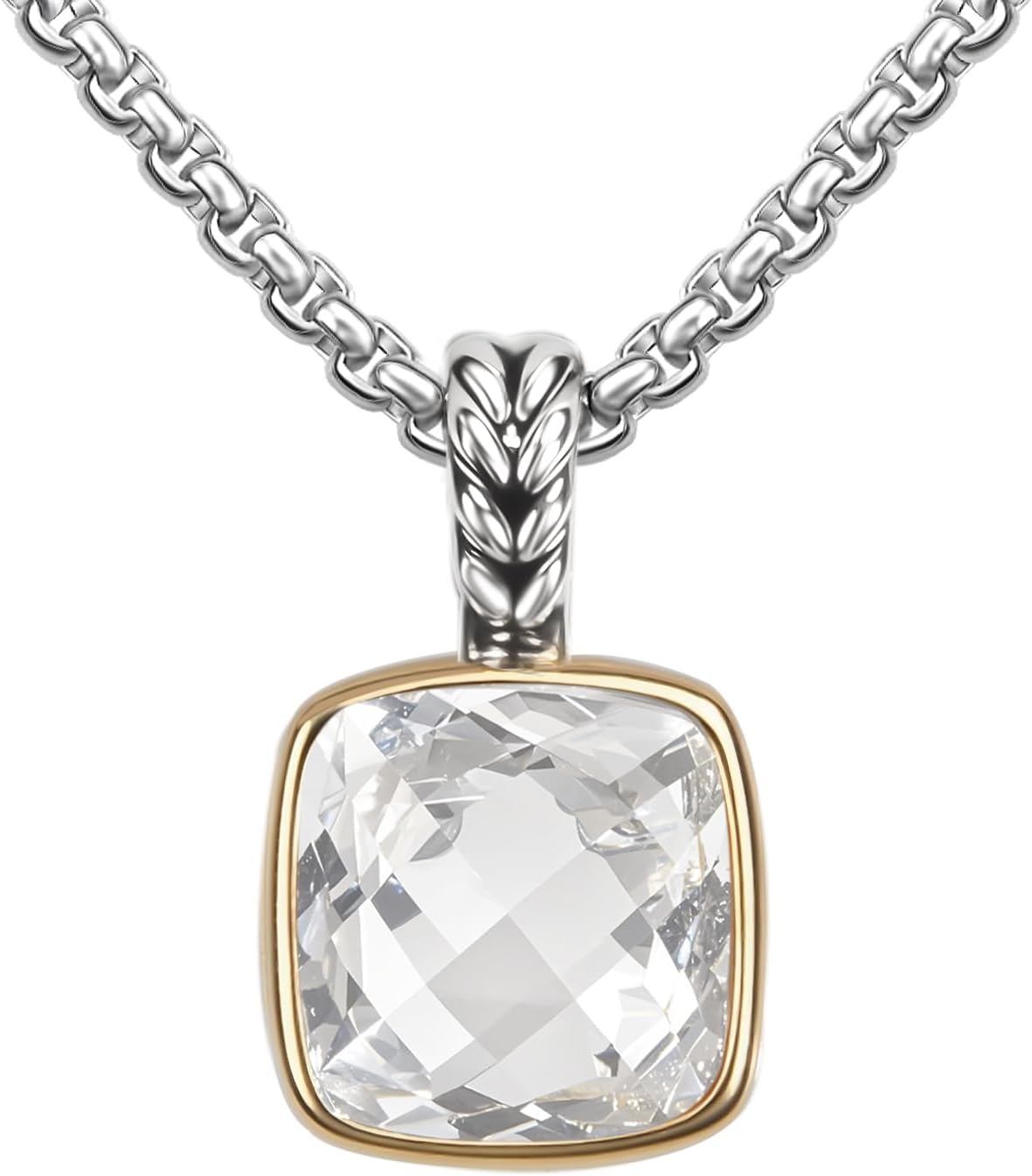 Designer 11MM Cubic Zirconia Pendant Necklace for Women Trendy 18K Gold Plated Twisted Cable Wire Necklace Jewelry Gift