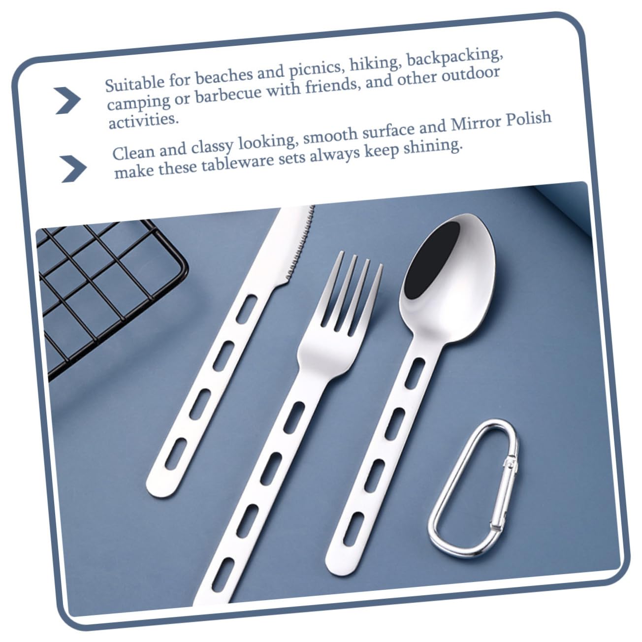 Toddmomy 3sets Posate Portatili Acciaio Inossidabile Per Campeggio e Viaggi Kit Completo Con Forchetta Cucchiaio e Cutter Facile Da Trasportare Per Picnic e Attività Outdoor