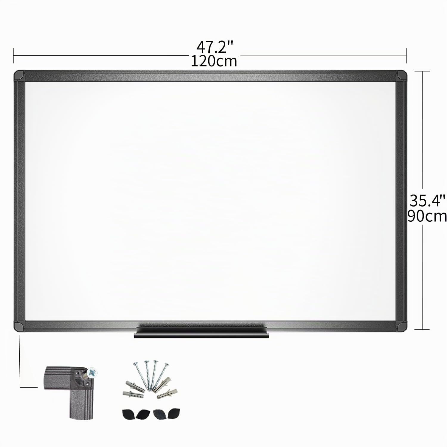 VIZ-PRO Magnetisches, trocken abwischbares Whiteboard 120 x 90 cm, trocken abwischbares Whiteboard mit schwarzem Aluminiumrahmen und Stiftablage