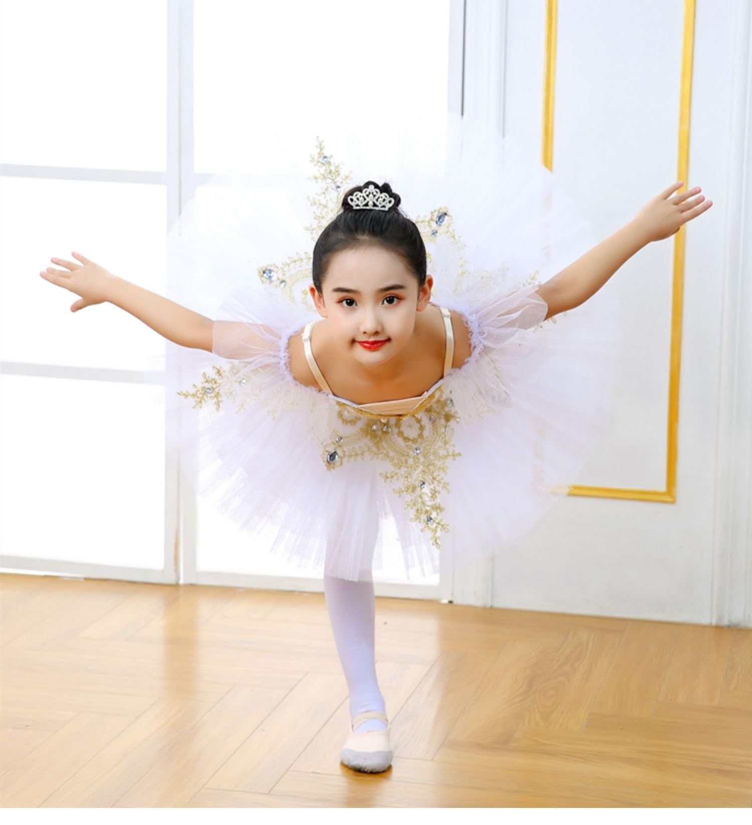 EFLALYHG Tutú con Bordado para niñas, Disfraz de Baile Estilo panqueque, Bailarina, Patinaje artístico, para Halloween, Carnaval y Baile.