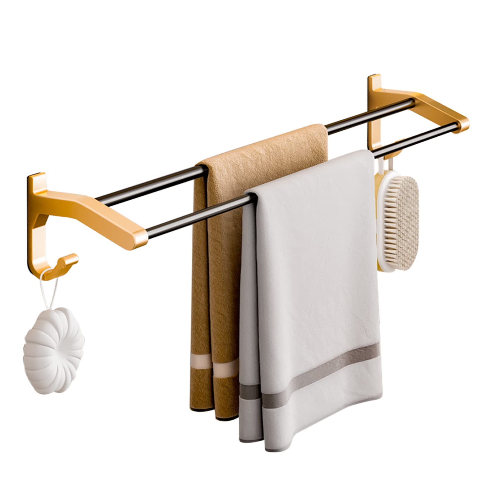Mur abîmé ? Ce porte-serviettes mural sans perçage en aluminium doré 60 cm se fixe sans outils