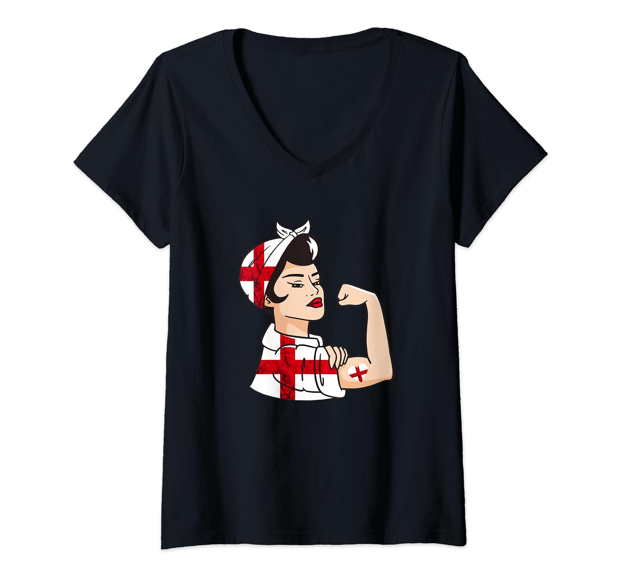 St George's Cross English Pride EnglandWomens England Strong Woman English Flag English St George's Cross V-Neck T-ShirtOEKO-TEX STANDARD 100