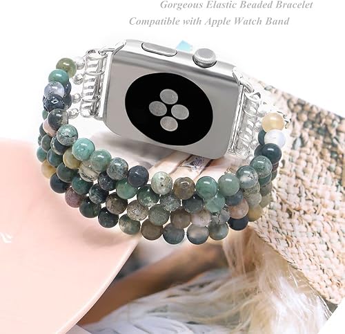 Miniatura 9 de KAI Top Pulsera de cuentas compatible con Apple Watch Band 1.496 in1.575 in1.614 in1.654 in1.732 in1.772 in1.929 in, banda elástica de repuesto con