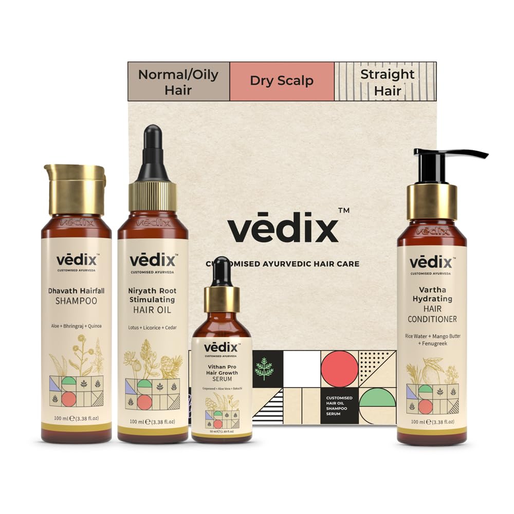 Vedix Customized Ayurvedic Hair Care Kit for Dry Scalp & Straight Hair | Combo