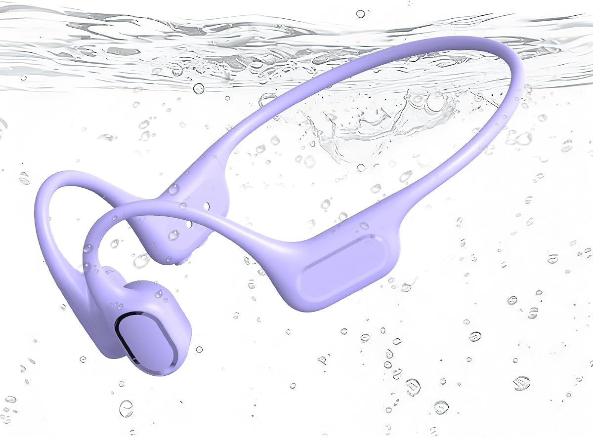 Fanisic Lap Swimming Headphones/Earbuds, Bluetooth 6.0 & MP3 with 32GB Memory IP68 Waterproof Bone Conduction Headphones, Underwater Open Ear Headphones Secure Fit for Surfing Cycling Running(Purple)