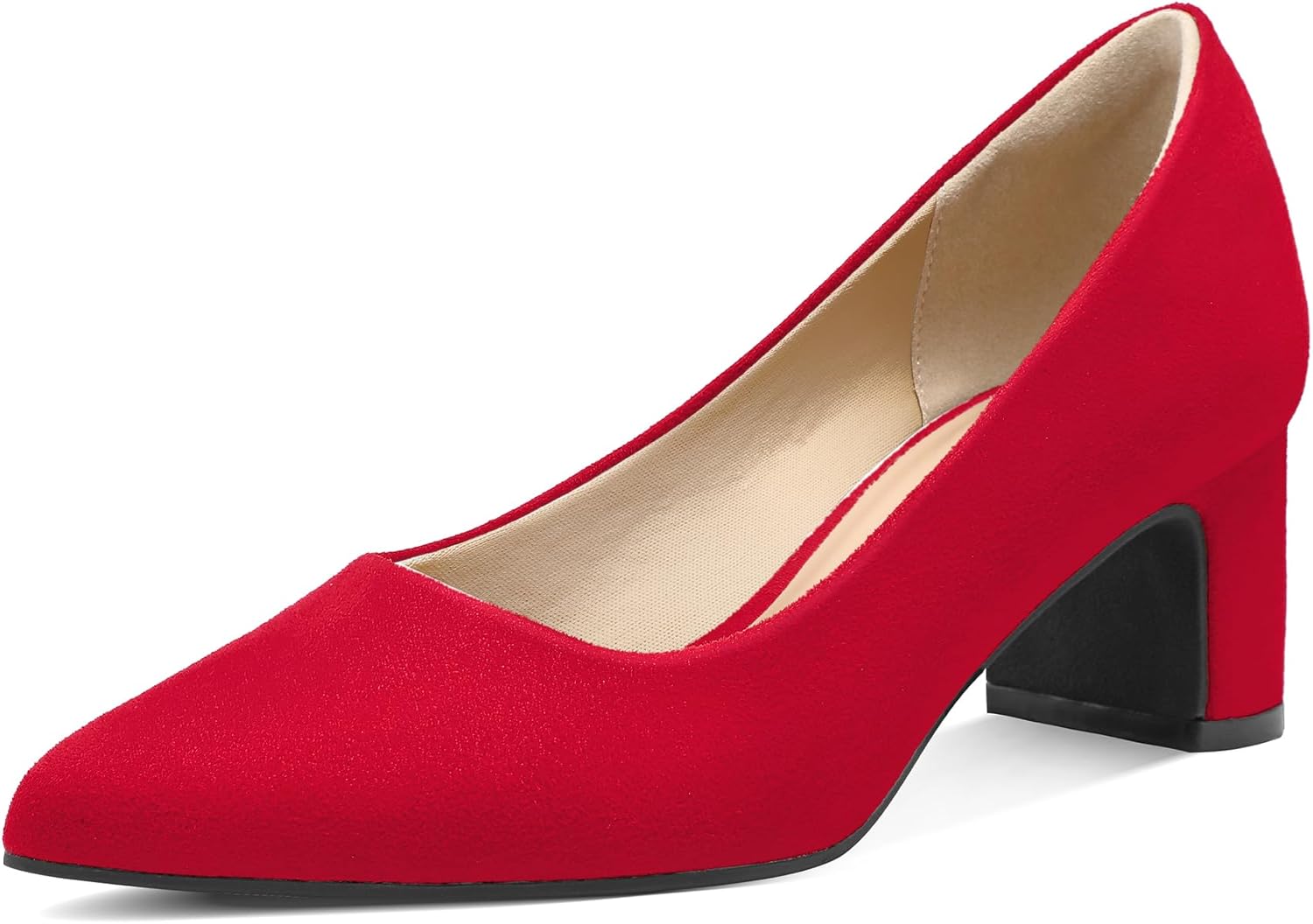 mysoft Women's Pointed Toe Pumps 2 Inch Chunky Block Low Heels Dressy Shoes Slip On Pumps