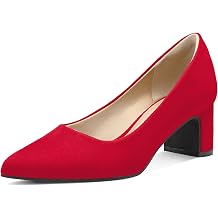mysoft Womens Pointed Toe Pumps 2 Inch Chunky Block Low Heels Dressy Shoes Slip On Pumps