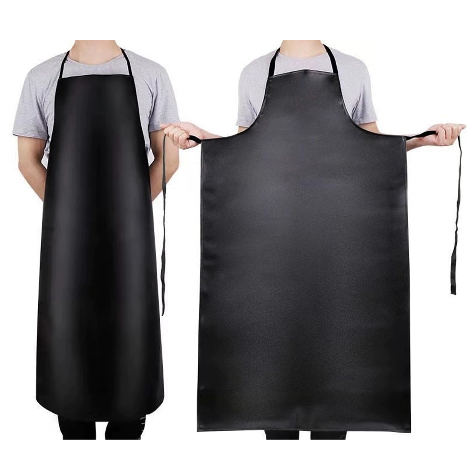 SULIVES Delantal de vinilo de goma impermeable, paquete de 2 unidades, 40 pulgadas, ligero, resistente a los químicos, para lavar platos, cocina, dibujo, color negro, con 2 bolsillos, Negro, Taille