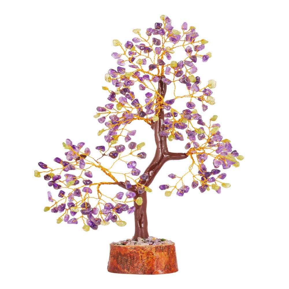 Amethyst and Peridot Crystal Tree of Life - Gemstone Money Tree, Energy Stones Table Decor - Crystal Gifts
