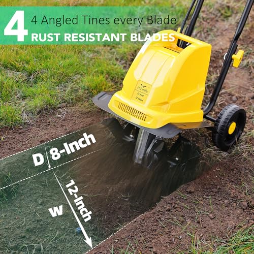 Electric Tiller/Cultivator 4 Steel Tines, Garden Roto Tillers for Gardening, 15Amp 12 Inch Corded Rototiller with Adjust - Additional View