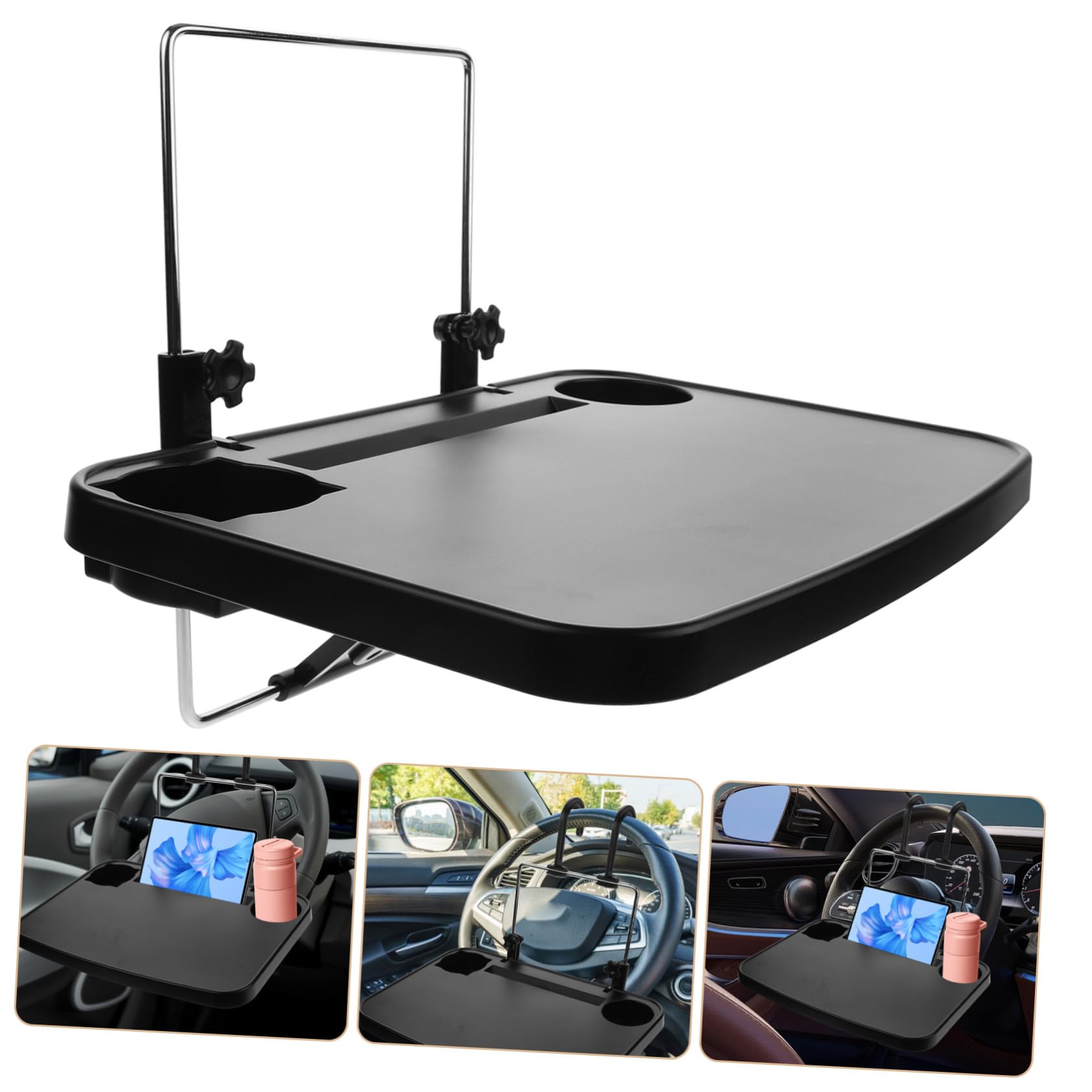 Supporto Portabevande per Poggiatesta Auto Pieghevole Nero ABS | Vassoio Multifunzione per Sedia Posteriore, per Viaggi di Lavoro e Lunghi Spostamenti, Design Portatile