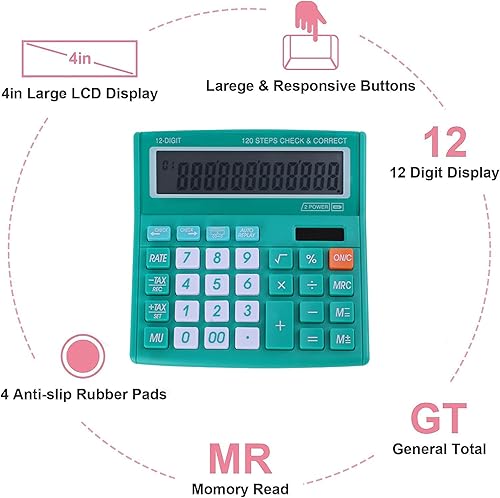Miniatura 3 de Calculadora de escritorio de oficina de 12 dígitos con energía solar y pantalla LCD HD fácil de leer, botones grandes, para asuntos financieros,