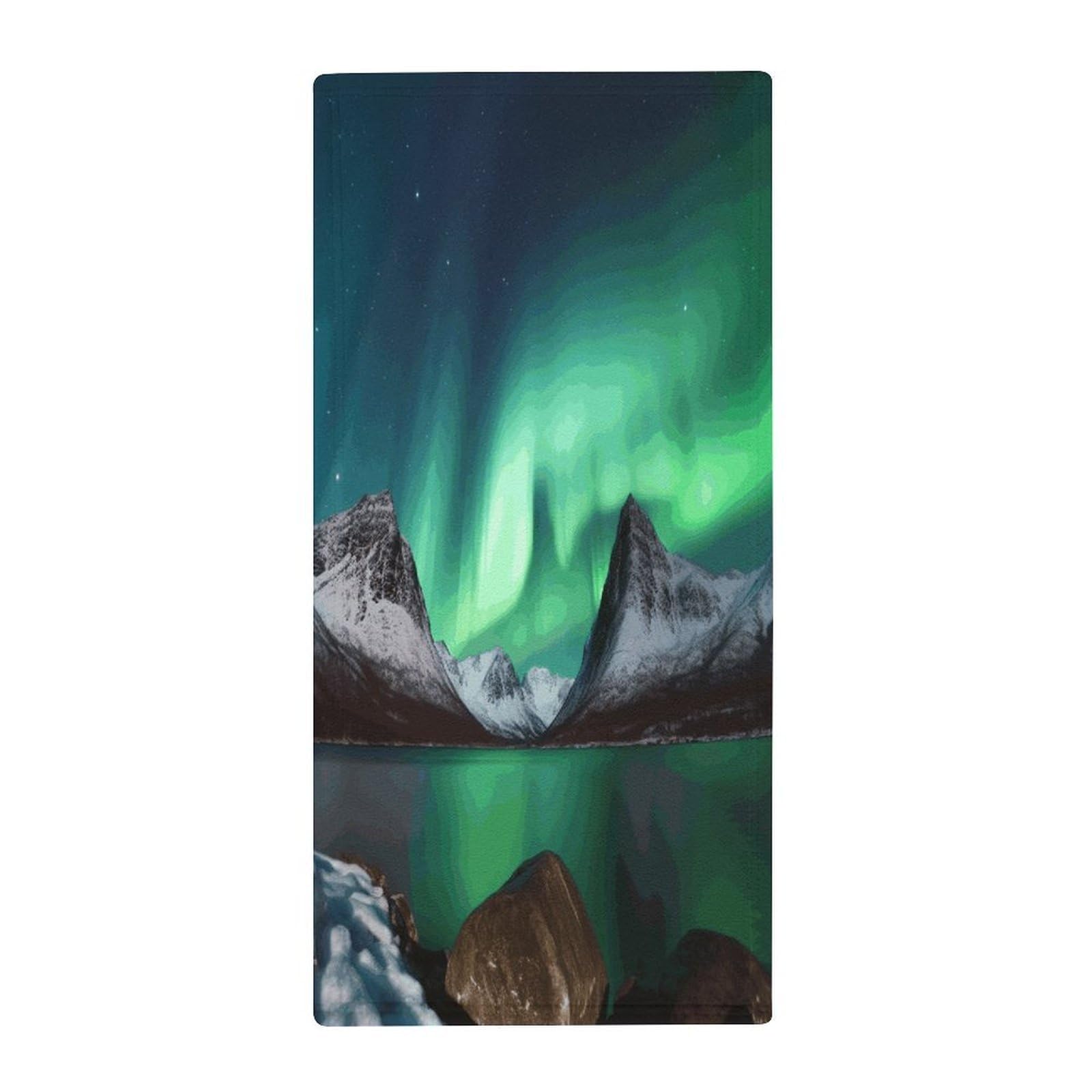 VstaDank Aurora Borealis Hand Towels Ultra Soft Printed Towels Classic Coral Velvet Kitchen Hand Towel Highly Absorbent Hotel Spa Towel Collection for Bathroom Workout 13.8 X 28.7 in