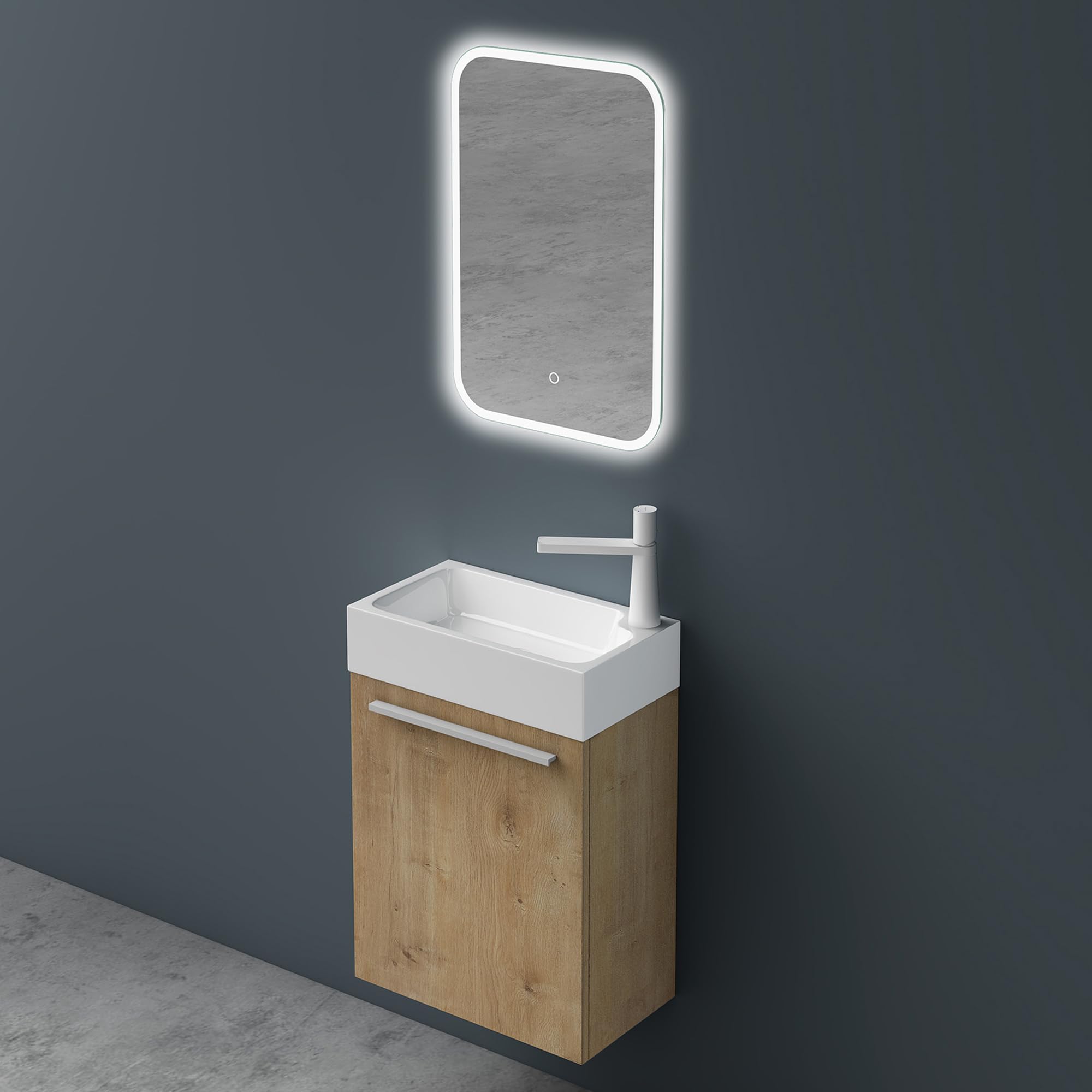 Mai & Mai Meuble de Salle de Bain Marron Clair 46cm Meubles de Salle de Bain Suspendu avec Vasque