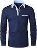 KUNJLELP Polo Shirt Mens Long Sleeve Cotton T Shirts for Men Casual Slim Fit Golf Tennis Sports Polo Shirt