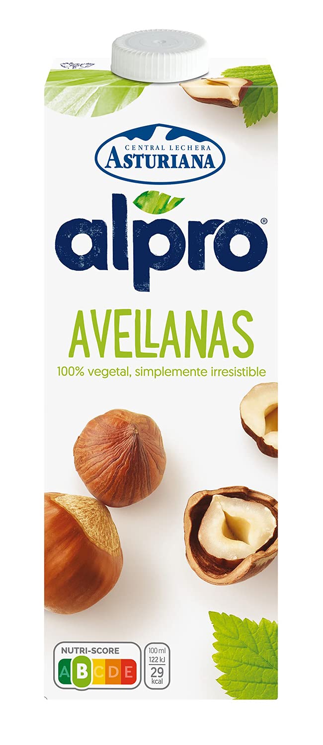 Alpro Central Lechera Asturiana - Bebida de Avellana, 100% Vegetal, Baja en Grasas con Calcio, Apta para Veganos, Brik de 1 litro - 1 x 1000ml
