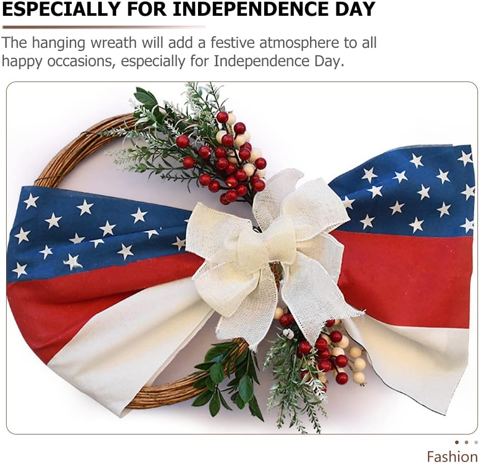 LUOZZY 4 of July Wreath for Front Door Patriotic Wreath Independence Day Flower Wreath Red White and Blue Wreath Patriotic 4 of July Decorations Outdoor, 19.6 × 13.7 Inch