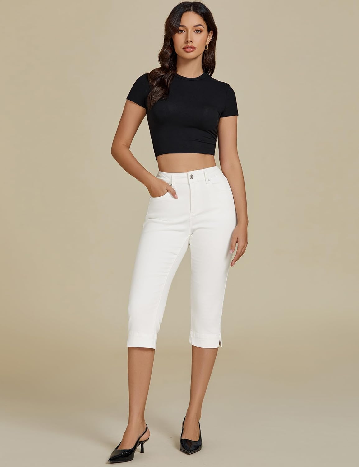 luvamia Capri Jeans for Women Trendy High Waisted Slim Split Hem Stretch Denim Jean Capris Cropped Pants Casual Summer - Image 4