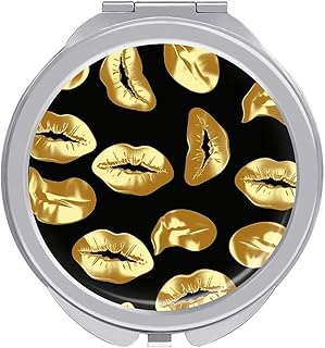Makeup Mirrors,Gold Lips Print Hand Mirror,Sm...