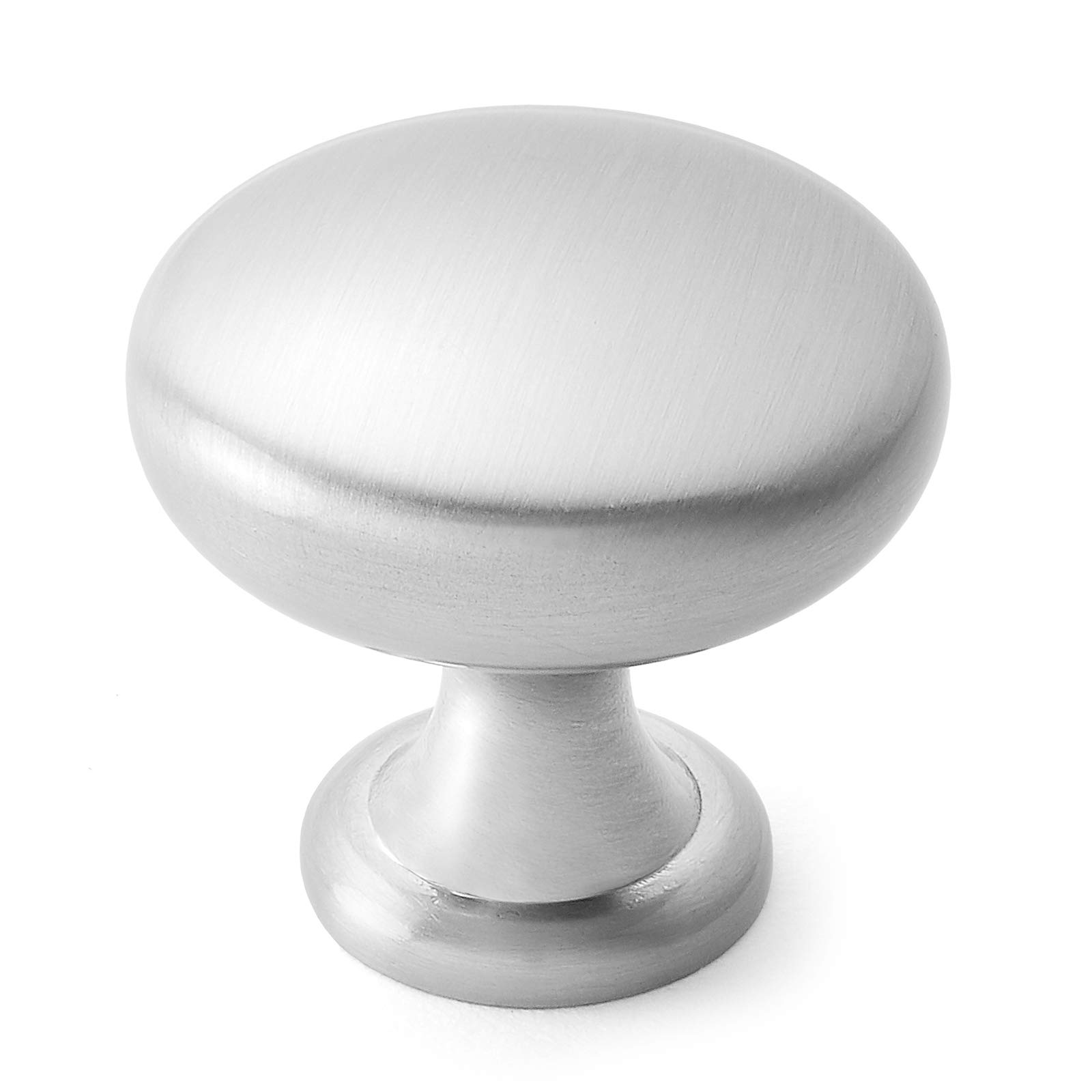 CAULDHAM 25 Pack Solid Round Kitchen Cabinet Knobs Pulls (1-1/8" Diameter) - Dresser Drawer/Door Hardware - Style R125 - Satin Nickel