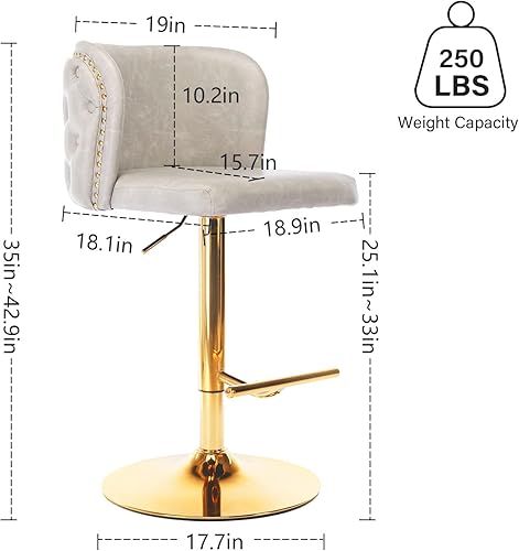 Miniatura 9 de Juego de 2 taburetes de bar de cuero, taburetes de bar giratorios tapizados de poliuretano, modernos taburetes altos ajustables con respaldo, sillas
