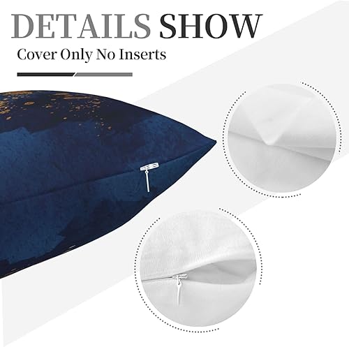 Miniatura 9 de Juego de 2 fundas de almohada decorativas azul marino y dorado de 18 x 18 pulgadas, fundas de almohada cuadradas azules y doradas para dormitorio,