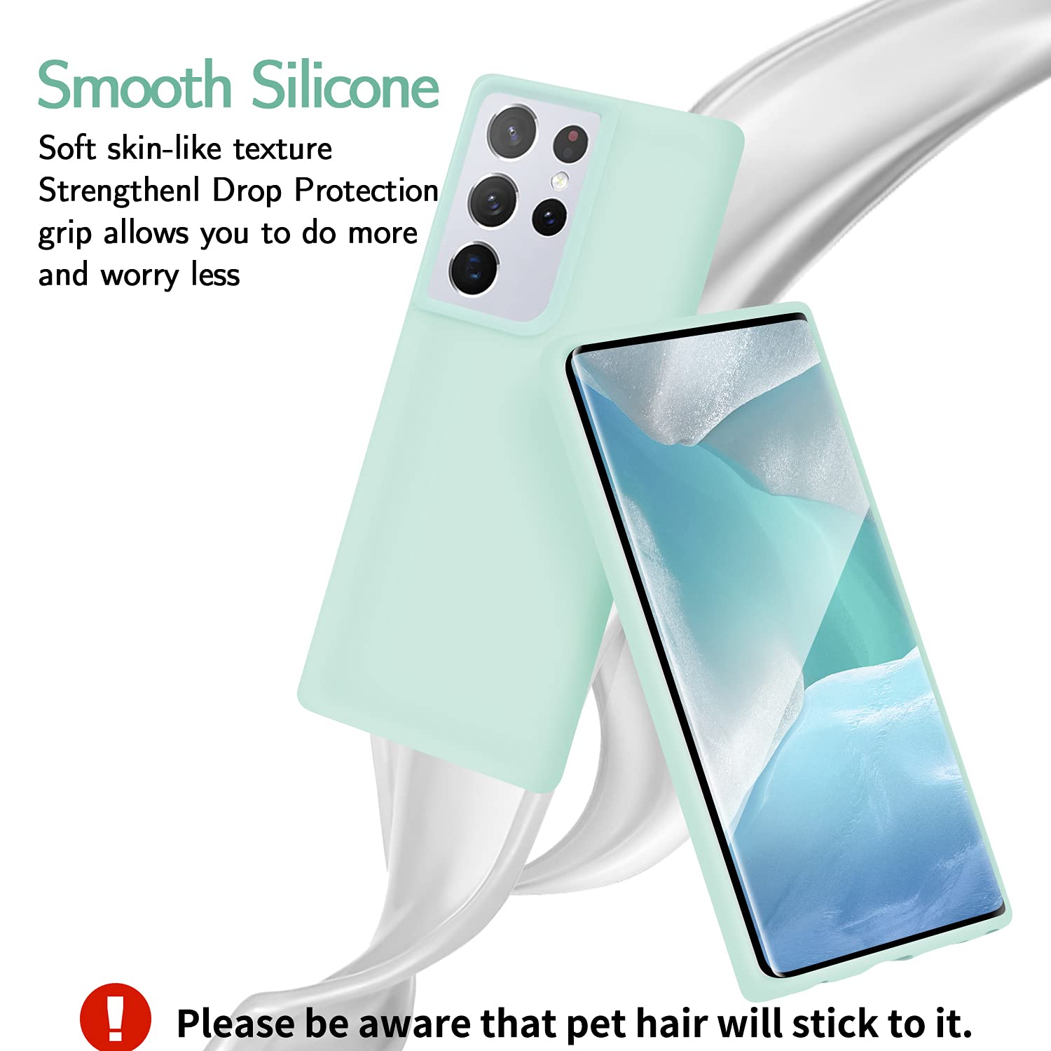 Funda para Samsung Galaxy S21 Ultra 5G de 6.8 pulgadas (2021), silicona líquida suave y forro de microfibra antiarañazos a prueba de golpes, compatible con S21 Ultra Cover (verde claro)