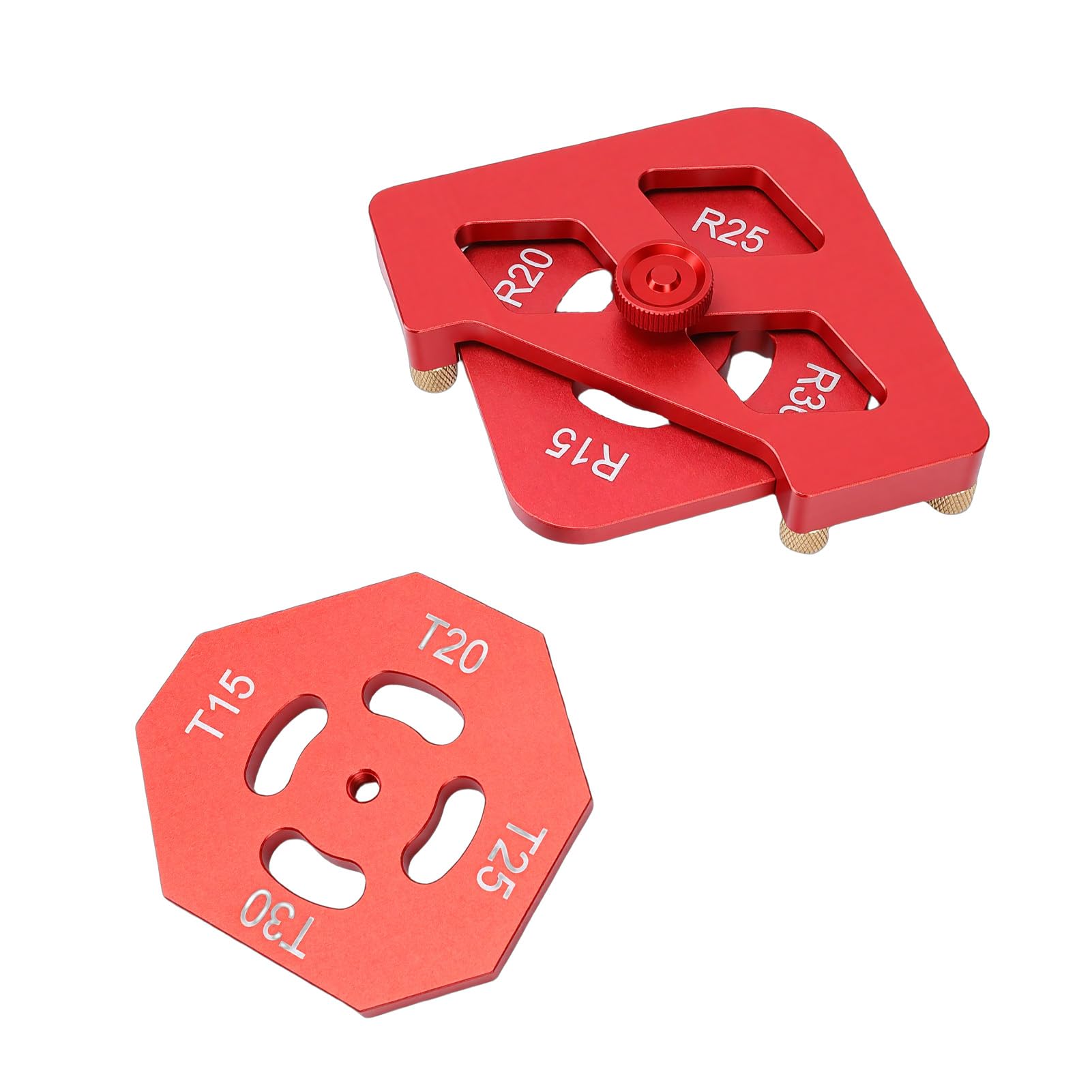 Bewinner Holzbearbeitungs-Rundeckenradius-Schablonen, Fräslehren-Set aus Aluminiumlegierung mit den Größen R15 R20 R25 R30 T15 T20 T25 T30 für Möbelkanten