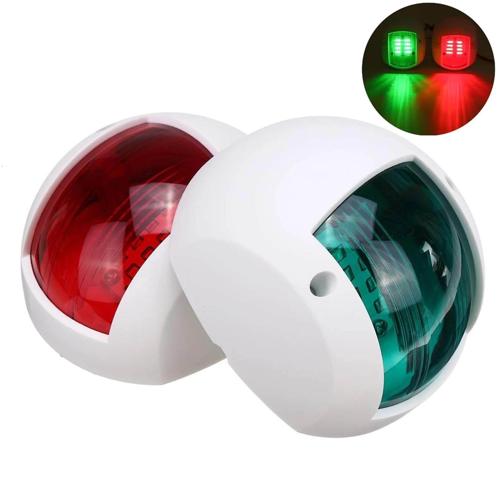 Światła nawigacyjne statków, Zestaw 2 świateł nawigacyjnych LED 12V-24V do łodzi Czerwone Zielone Port Prawa burta Czarne Białe(White-a Pair)