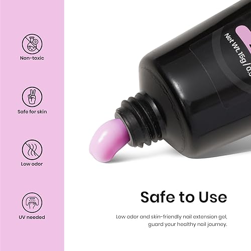 Miniatura 139 de Beetles - Kit de gel de extensión de uñas de polietileno con luz UV: juego de 6 colores de gel constructor rosa con purpurina blanca con capa base