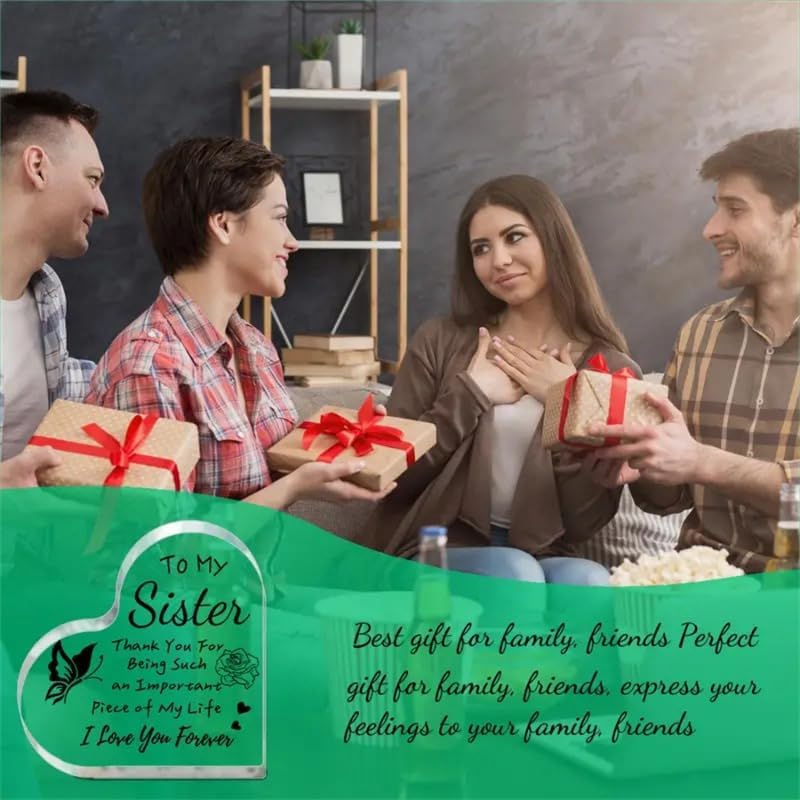 Heart Shaped Acrylic Table Decor for Sister, Butterfly Rose Acrylic Plaque for Home and Office Decor