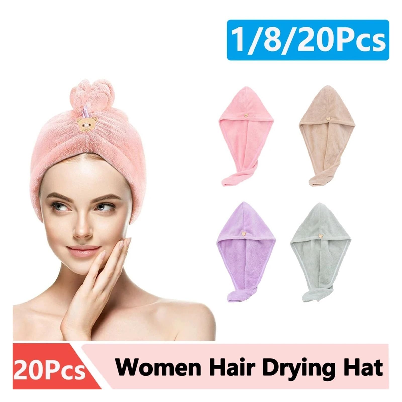 Toalla Pelo 2/4/8/10/20 Piezas Toalla de Secado Cabello for Mujer, Gorro rápido for, Envoltura Microfibra, Herramienta Toalla Ducha Triangular súper absorción(Pink(20Pcs))