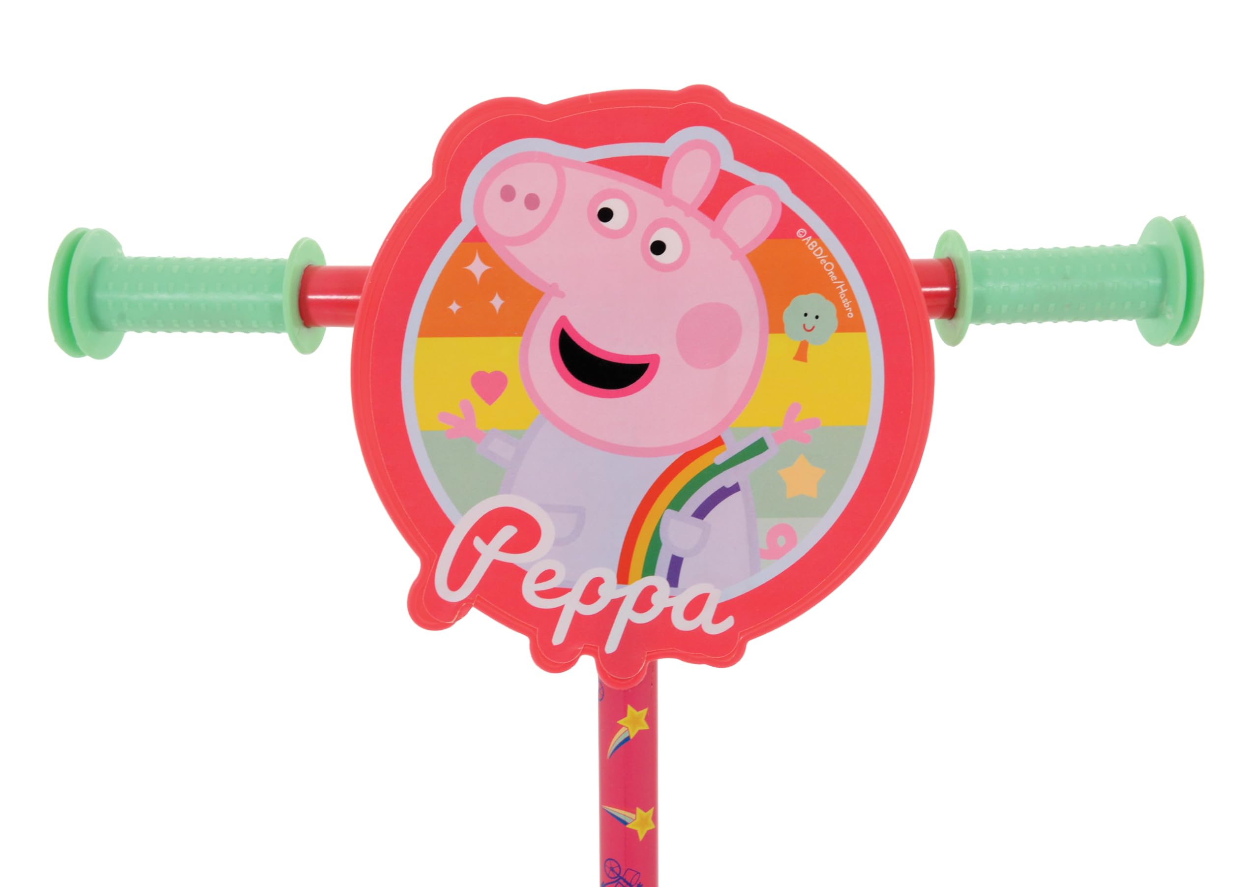Peppa Pig Patinete 3 Ruedas +20 kg +2 años, 58x36x65-70 cm, Escudo Delante, Juegos para niños, Motricidad, Diseño Colorido Pepa y George, Patinete Infantil, Fácil de Montar (77757)