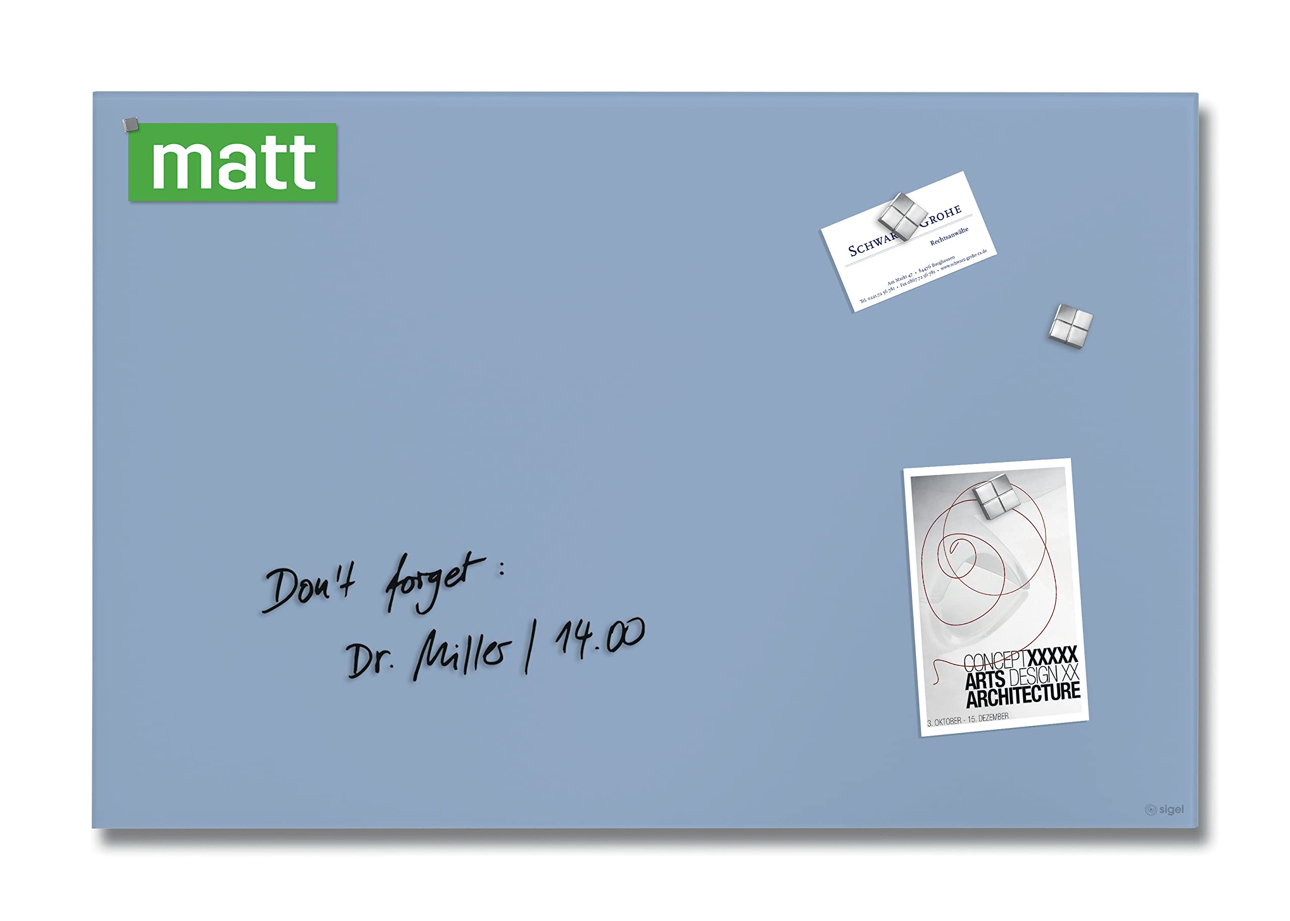 SIGEL GL513 Premium Glass magnetic Board, glossy surface, 60 x 40 cm, easy mounting, pastel Blue - Artverum
