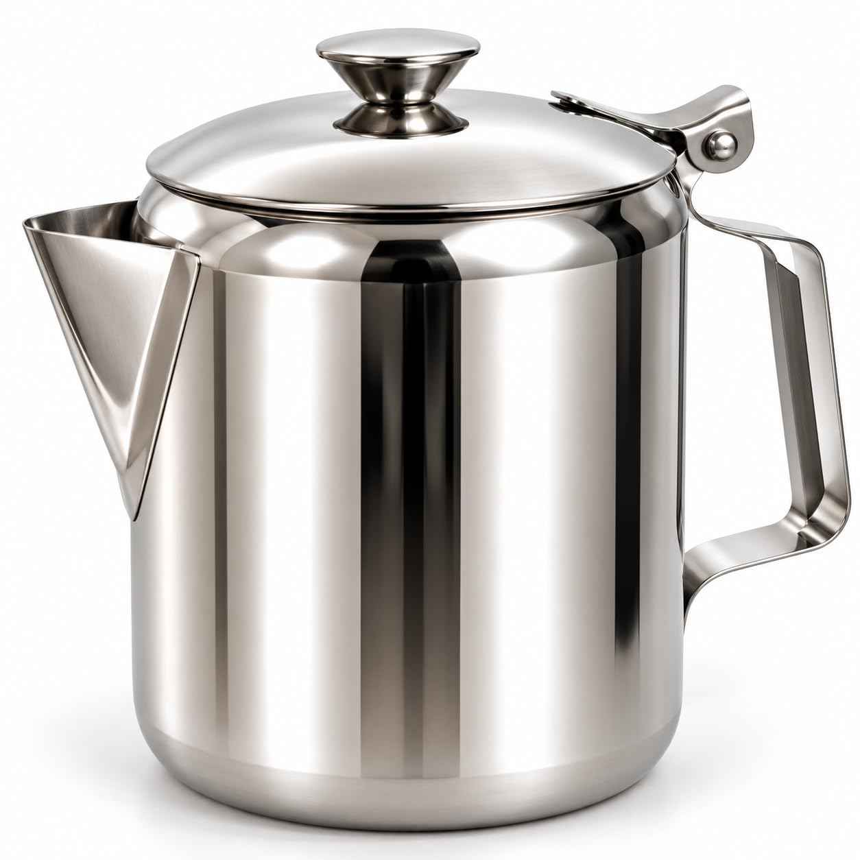 Stainless Steel Teapot 1400ml / 48oz – Mirror Polished Silver Tea Pot with Hinged Lid, Strainer Spout & Heat-Resistant Handle – Tea Server for Home, Café, Restaurant & Office