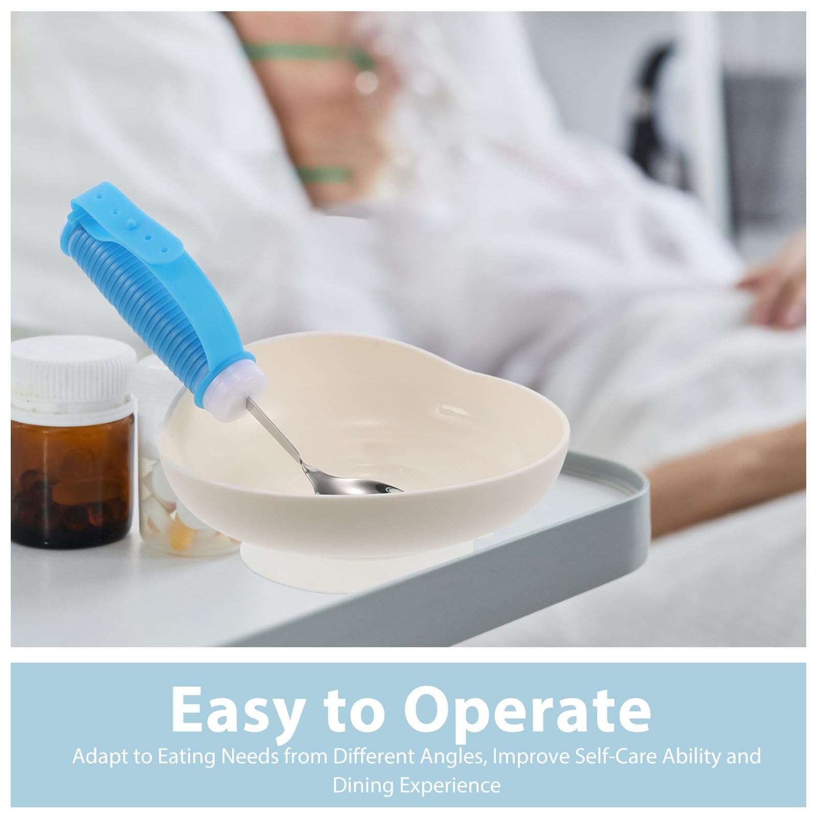 Juego de Cubiertos de Alimentación Adaptable y Flexible, 1 Set | Plástico y Silicona, Fácil de Limpiar, para Hospitales y Hogar, Apto para Diestros y Zurdos