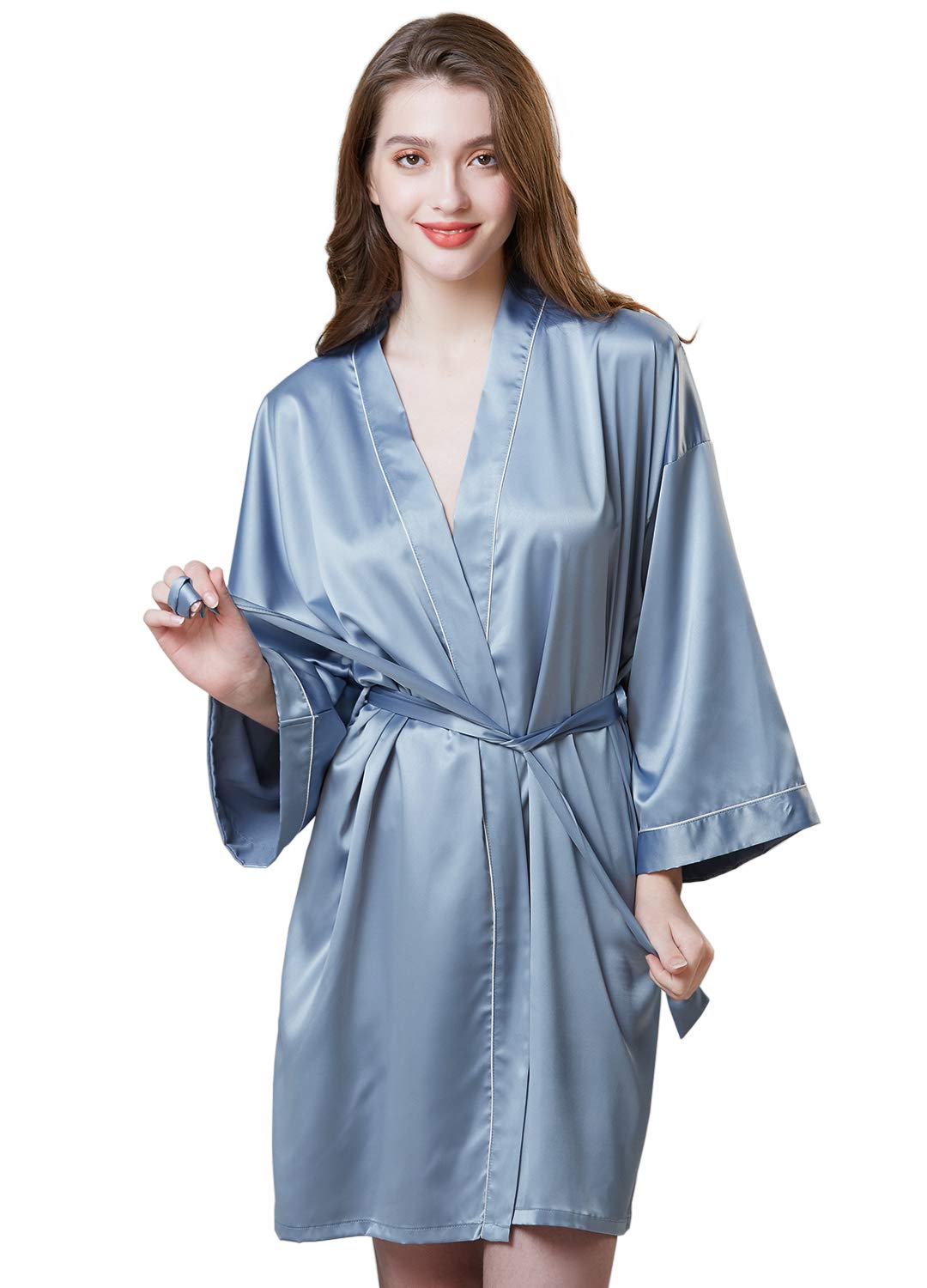 Buy Womens Satin Robe Ladies Short Silky Kimono Bathrobe Bridesmaids Wedding Party Pajamas Wear