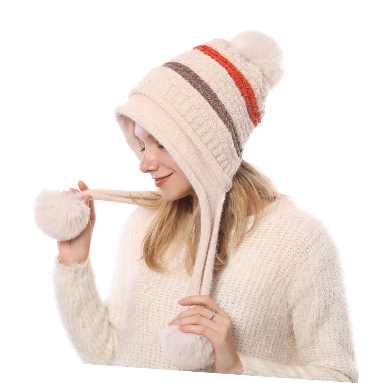 CALLARON 3piezas Gorro De Esquí De Lana Para Mujer Pompones Caliente y Ligero Para Actividades Al Aire Climas Fríos Color Beige