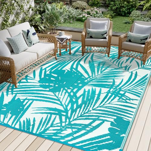 Famiaby - Alfombras para exteriores, impermeables, grandes, para patio, jardín, portátil, camping, ligera, para picnic, balcón, terraza, porche, playa, barbacoa (verde azulado, 180 x 270 cm)