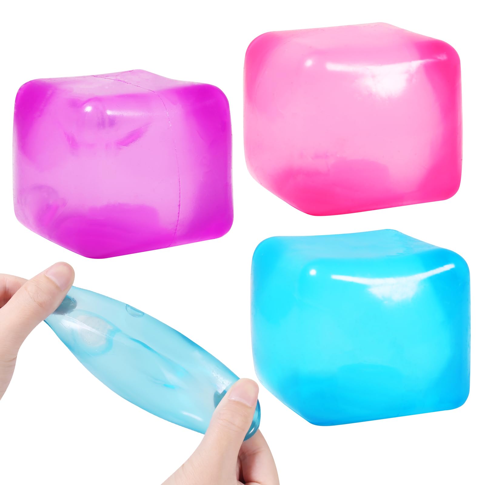 Photo 1 of 3pack Stress Cube Squishy Stress Balls for Kids Ice Cubes Squishy for Adults Fidget Toy for Your Best Mellow and Chill Square Shape with Filling in Pink Purple Blue for All Age (3pcs)