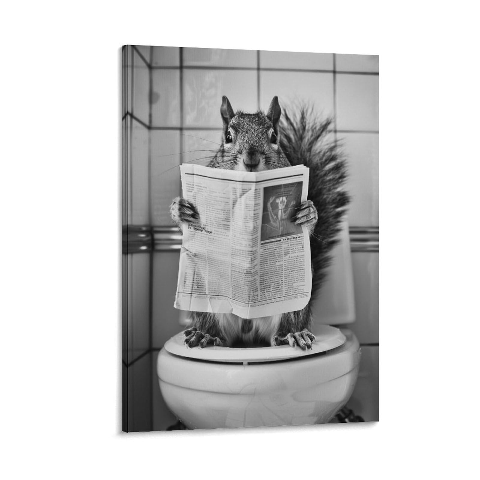Qzfncoyu Frame-Style Squirrel Sitting On Toilet Reading Newspaper Funny Bathroom Humour Art Poster Vintage Animal Canvas Poster Wall Art Decor Print Picture Paintings For Living Room Bedroom Decoration 08X12inch(20X30cm)