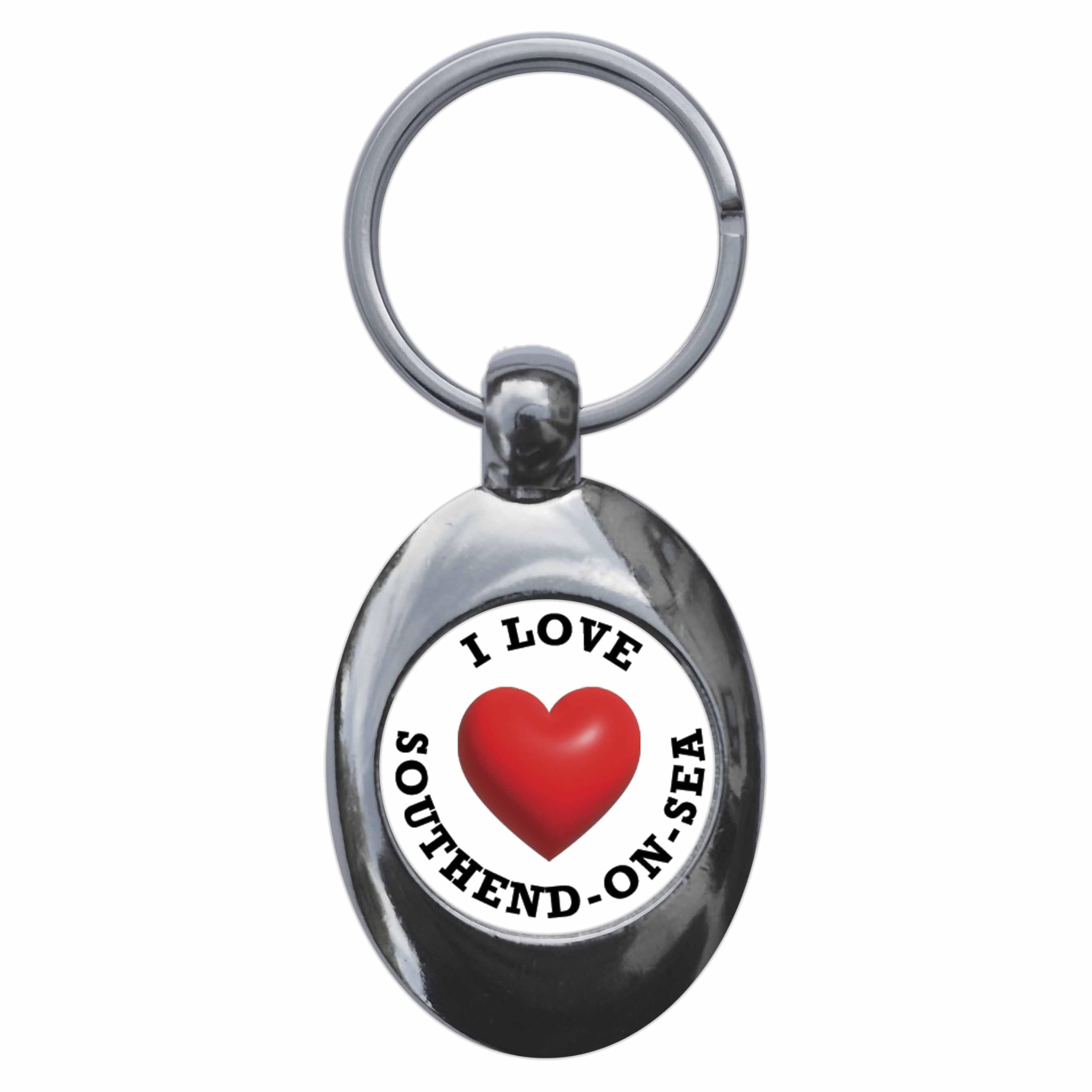Ozorath I Heart Love Southend-On-Sea Keyring Keychain With Trolley Coin