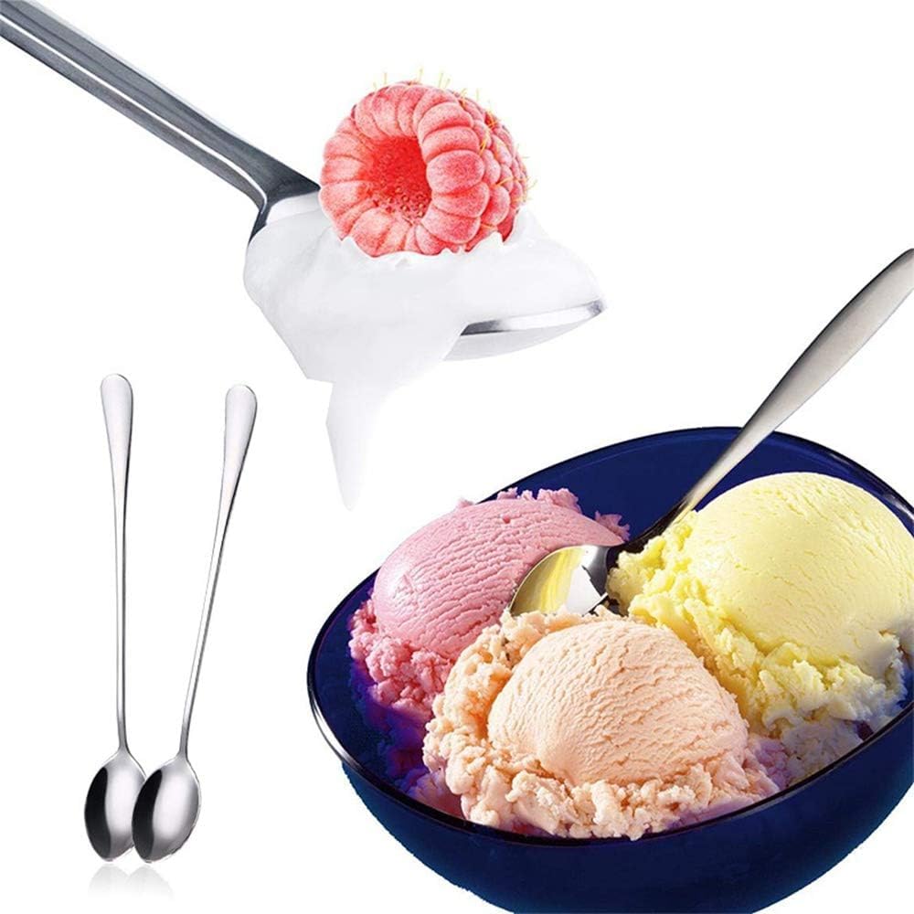 Long Handle Stainless Steel Spoon for Milkshake, Soda, Coffee, Iced Tea, Falooda | Extra Long 8 Inch Bar & Mixing Spoon for Tall Glasses (Set of 2) 1