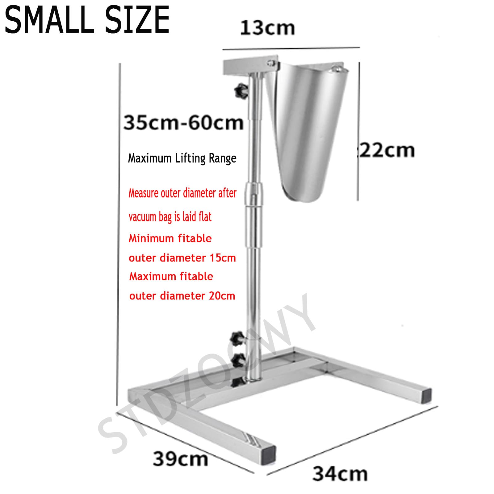 Tolva de alimentación manual con soporte ajustable, 35-60 cm, para llenado de envases de alimentos