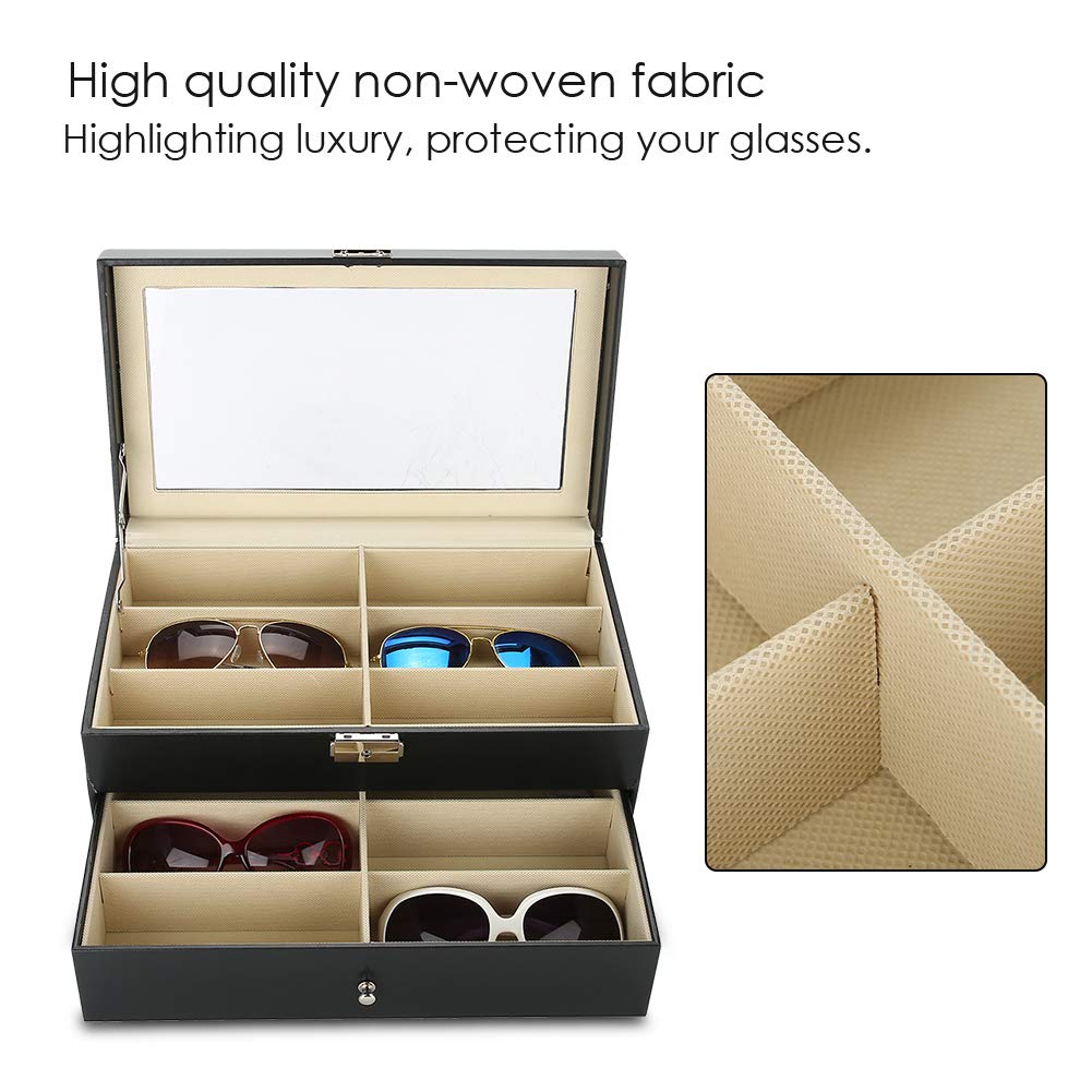YUYTE Estuche de Almacenamiento para Anteojos, Organizador de Anteojos, Caja Expositora para Gafas de Sol, 12 Ranuras, Doble Capa con Cubierta Transparente para Uso Personal o